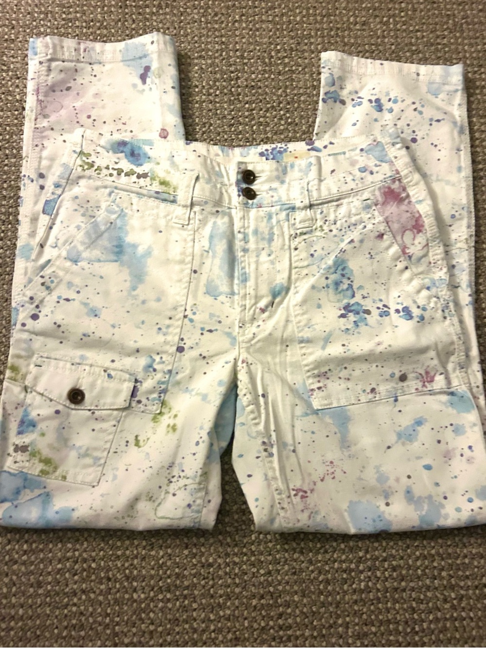 NEW Sz 25 Anthropologie The Wanderer Watercolor Paint Splatter Cargo Jeans Denim